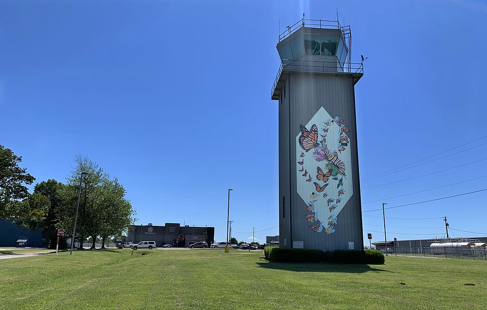Monarch butterflies adorn the air traffic control tower Saturday, June 13, 2020, at the Springdale Municipal Airport. The work titled "Kaleidoscope" was created by Jane Kim in 2017. Visit nwaonline.com/200614Daily/ for today's photo gallery.
(NWA Democrat-Gazette/Andy Shupe)