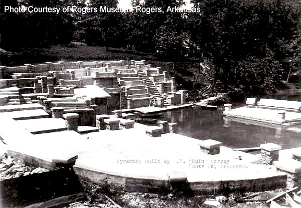 Photo no. 2 caption: The Amphitheater under construction about 1926. This entire 1000 seat amphitheater was covered over with circus tents for the presidential convention of 1931. (Photo courtesy of the Rogers Historical Museum)