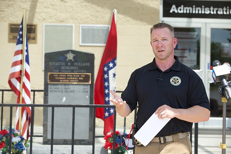 Benton County Sheriff Shawn Holloway at a press conference Thursday, June 18, 2020 at the Sheriff's Office in Bentonville. (NWA Democrat-Gazette/BEN GOFF)