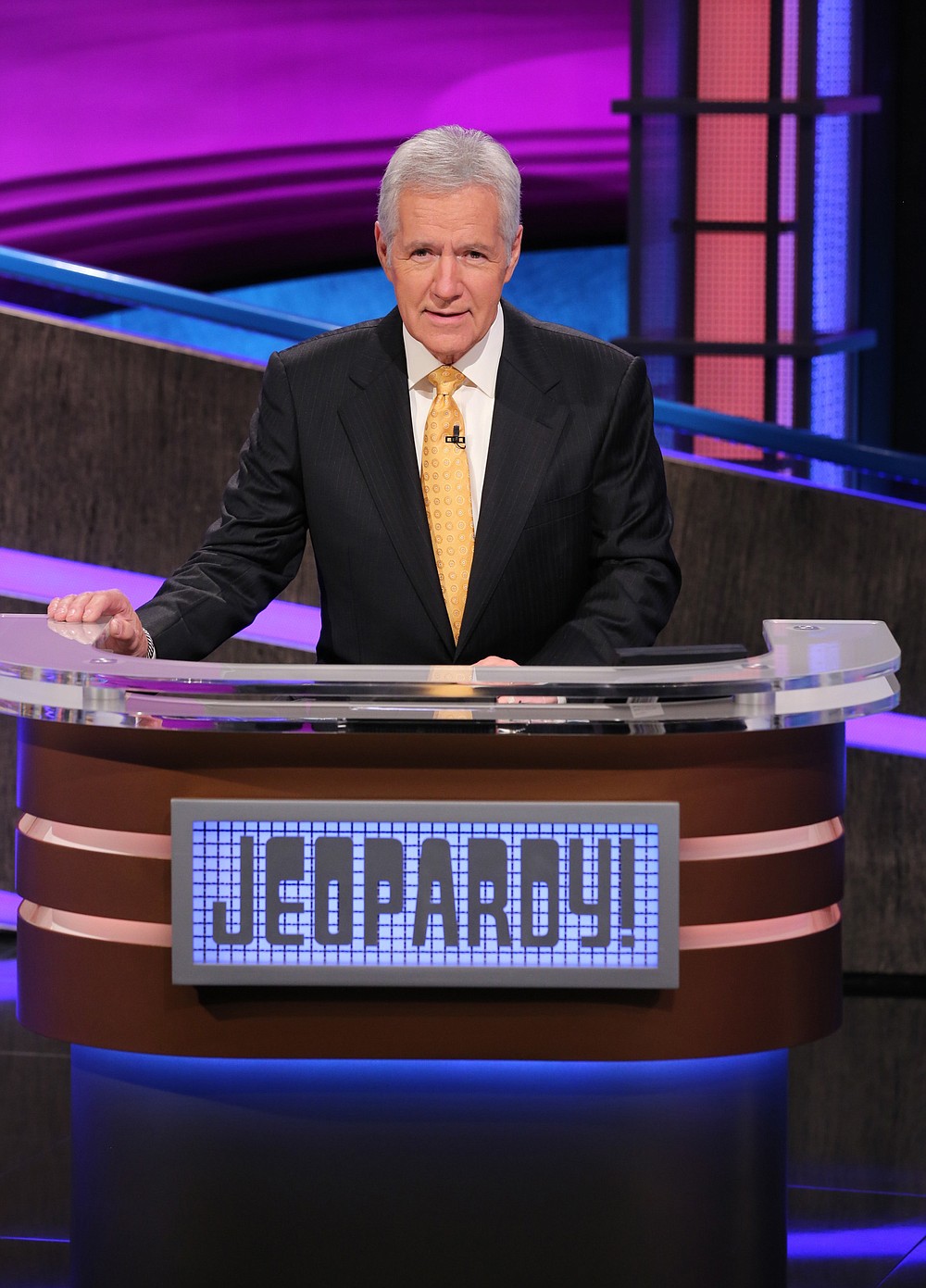 This image released by Jeopardy! shows Alex Trebek, host of the game show "Jeopardy!" The program won outstanding game show at the 47th annual Daytime Emmy Awards. Trebek also won outstanding game show host. (Jeopardy! via AP)