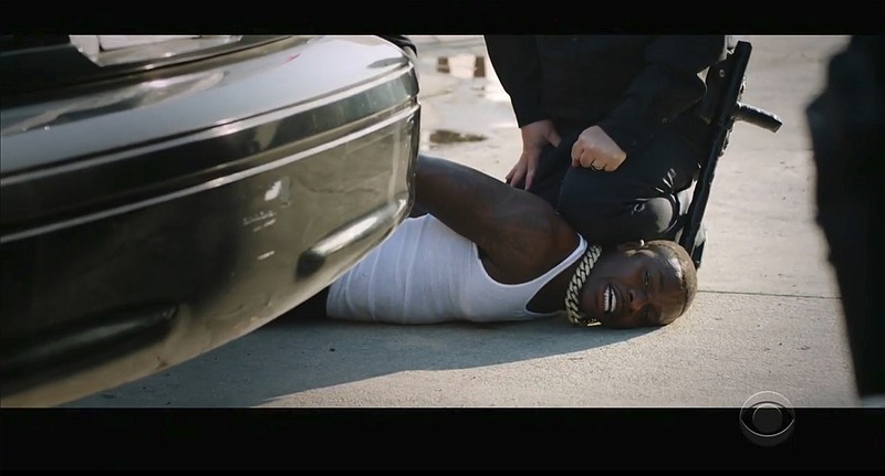 Rapper DaBaby performs “Rockstar” as an actor portraying a police officer presses his knee on DaBaby’s neck, replicating the last few moments of George Floyd’s life, during the BET Awards. (Courtesy Photos/BET) story.lead_photo.caption