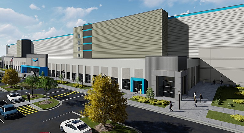 Artist rendering of Amazon's first fulfillment center in Arkansas that is currently under construction at the Port of Little Rock. (Special to the Arkansas Democrat-Gazette)