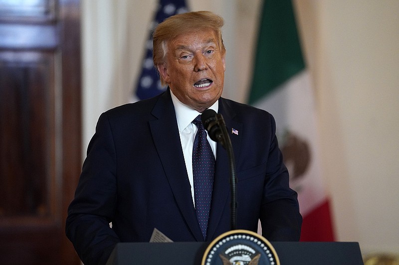 President Donald Trump delivers a statement before a dinner at the White House, Wednesday, July 8, 2020, in Washington. (AP Photo/Evan Vucci)