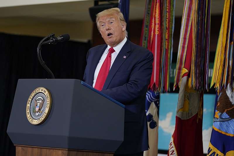 President Donald Trump speaks about the counternarcotics operations at U.S. Southern Command, Friday, July 10, 2020, in Doral, Fla. (AP Photo/Evan Vucci)