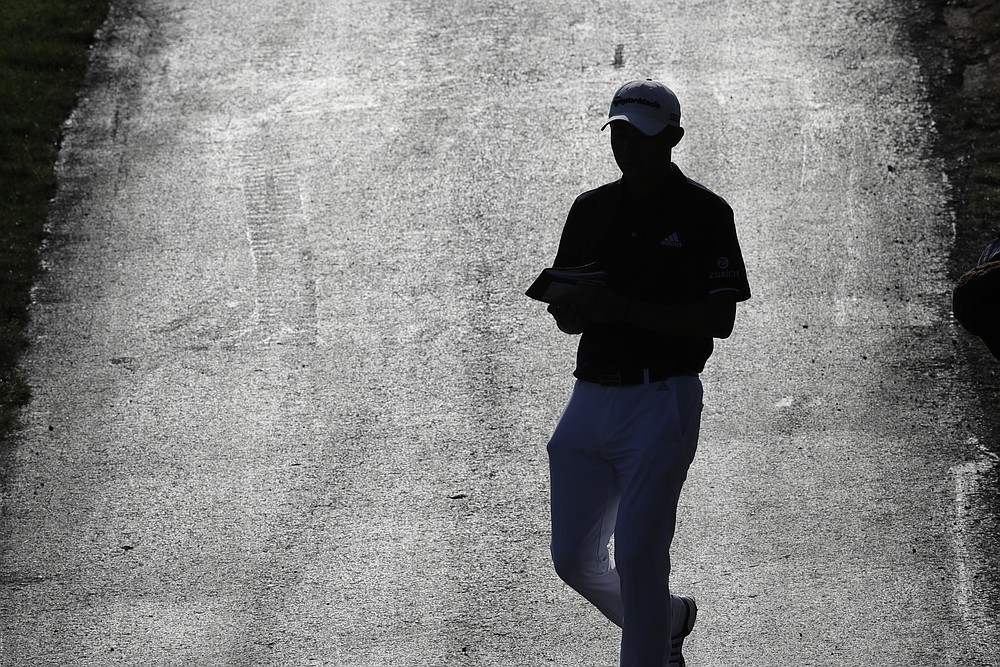 Collin Morikawa walks to the 18th tee during the second round of the Workday Charity Open golf tournament, Friday, July 10, 2020, in Dublin, Ohio. (AP Photo/Darron Cummings)