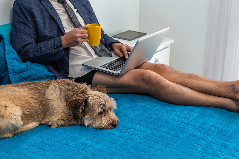 Resist! – When attending a virtual business meeting from home, dress as if you were meeting colleagues in person, from head to toe, and avoid taking the call from your bed. Courtesy of dreamstime.