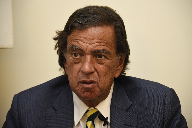 FILE - In this Jan. 24, 2018 file photo, former New Mexico Gov. Bill Richardson gives an interview in Yangon, Myanmar. Richardson will travel the week of July 13, 2020, to Venezuela to urge President Nicolás Maduro to free several jailed Americans as a goodwill gesture aimed at easing tensions with the U.S., according to The Richardson Center in an annoucement on Monday, July 13, 2020. (AP Photo/Thet Htoo, File)