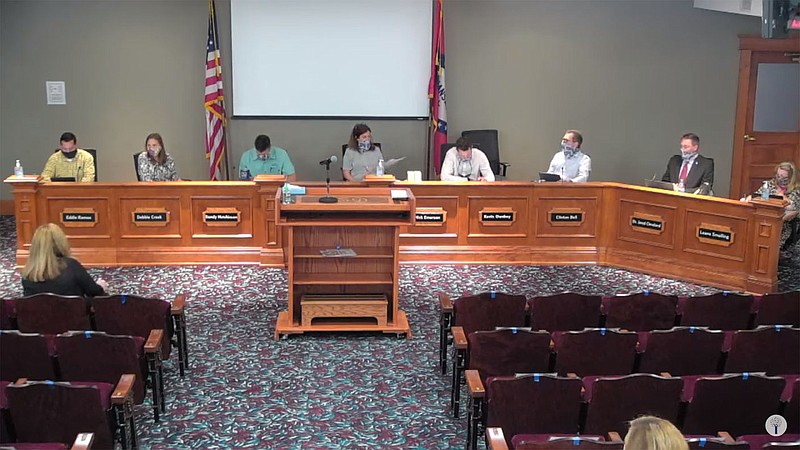NWA Democrat-Gazette/DAVE PEROZEK The Springdale School Board holds its monthly meeting on Tuesday, July 14, 2020.