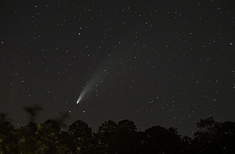The comet Neowise was visible in the night sky above Lake Ouachita near Buckville on Saturday. - Photo by Grace Brown of The Sentinel-Record