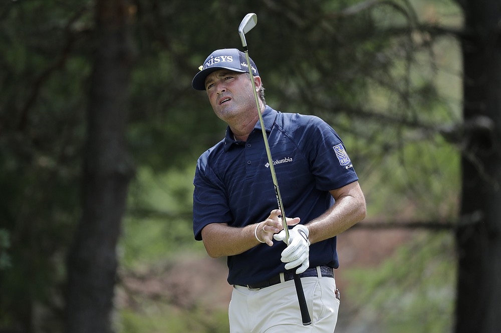 Ryan Palmer hits from the second tee during the final round of the Memorial golf tournament, Sunday, July 19, 2020, in Dublin, Ohio. (AP Photo/Darron Cummings)