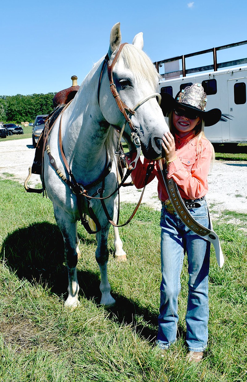 MARK HUMPHREY  ENTERPRISE-LEADER/Bailey Sizemore, 10, granddaughter of Ben and Beverly Shockey, of Watts, Okla., won the 2019 Lincoln Riding Club Princess title. Bailey competes with Ace, an 8-year-old Quarterhorse. The 67th annual Lincoln Rodeo will be held Aug. 6-8 at the Lincoln Riding Club Arena.