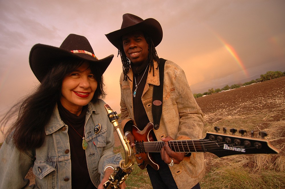 Fayetteville theater company TheatreSquared will live-stream a concert Saturday by U.S. Poet Laureate Joy Harjo (left) and Grammy Award-winning guitarist Larry Mitchell (with blues-folk musician Katie Martin).

(Special to the Democrat-Gazette)