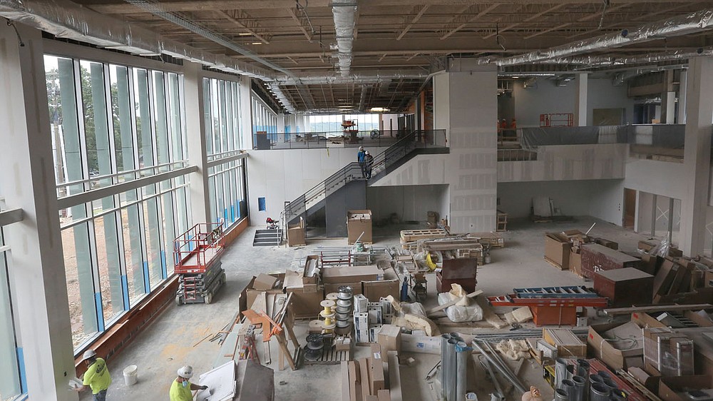 An area of the children's section Thursday, July 30, 2020, of the the new expansion in the Fayetteville Public Library still under construction. The new addition of 82,500-square-feet will nearly double the size of the 88,000-square-foot main library. Check out nwaonline.com/200802Daily/ and nwadg.com/photos for a photo gallery.
(NWA Democrat-Gazette/David Gottschalk)