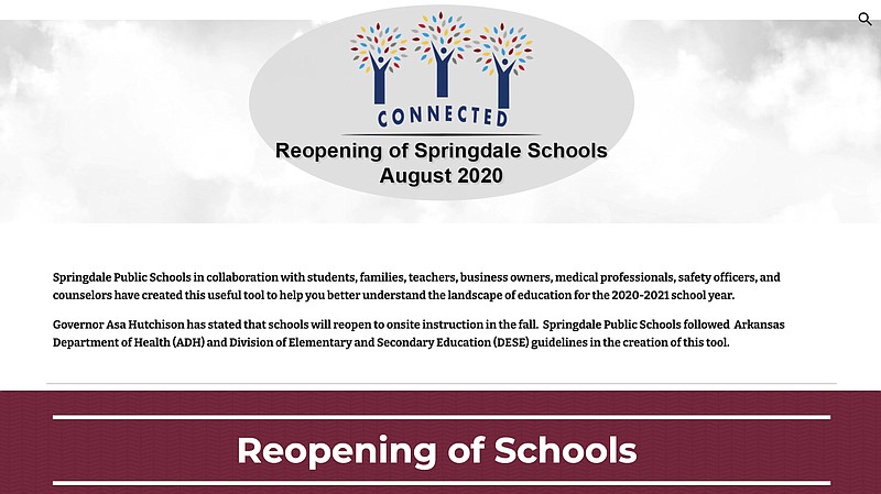 Screenshot of the Springdale School District reopening webpage.