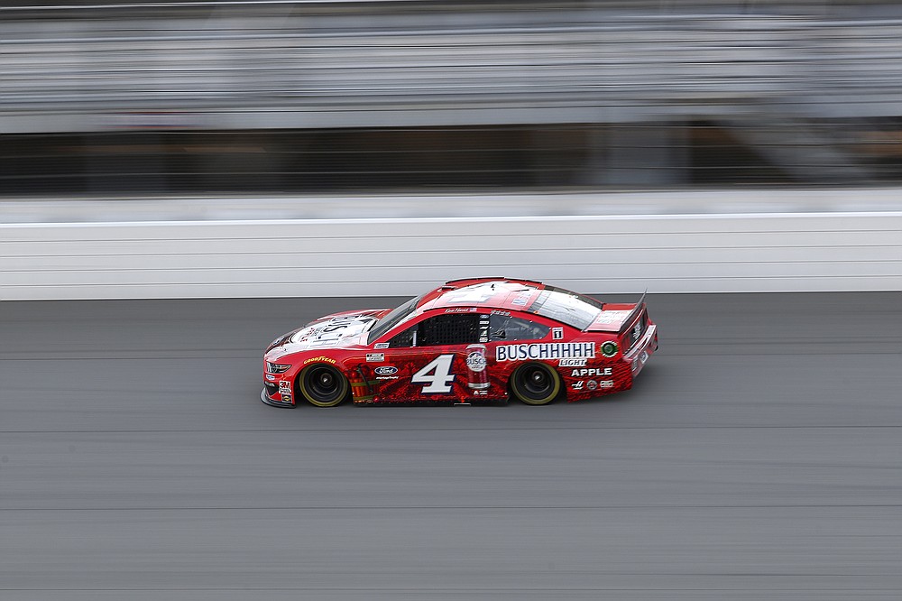 Kevin Harvick drives during the NASCAR Cup Series auto race at Michigan International Speedway in Brooklyn, Mich., Saturday, Aug. 8, 2020. (AP Photo/Paul Sancya)