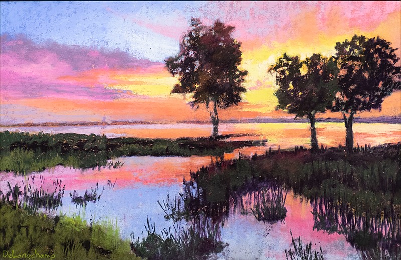 Gerry DeLongchamp’s pastel “Sunrise of Lake DeGray” received the Best in Show award in the 2020 Pine Bluff Art League Exhibition. First place went to Rhonda Holderfield’s oil-on-artboard piece “The Hardest Rows”; Glenda Mullikin’s pastel “The Three Amigos” took second place and Crystal Jennings’ graphite drawing “Strength of the Pack” took third.
(Special to the Democrat-Gazette)