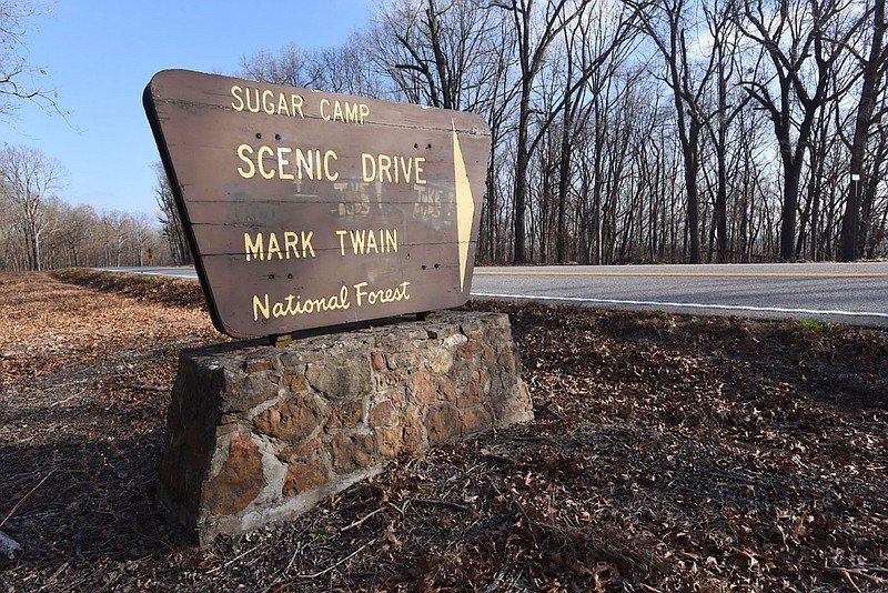 A sign along Missouri 112, seen here during winter, marks Sugar Camp Scenic Drive in the Mark Twain National Forest.
(NWA Democrat-Gazette/Flip Putthoff)