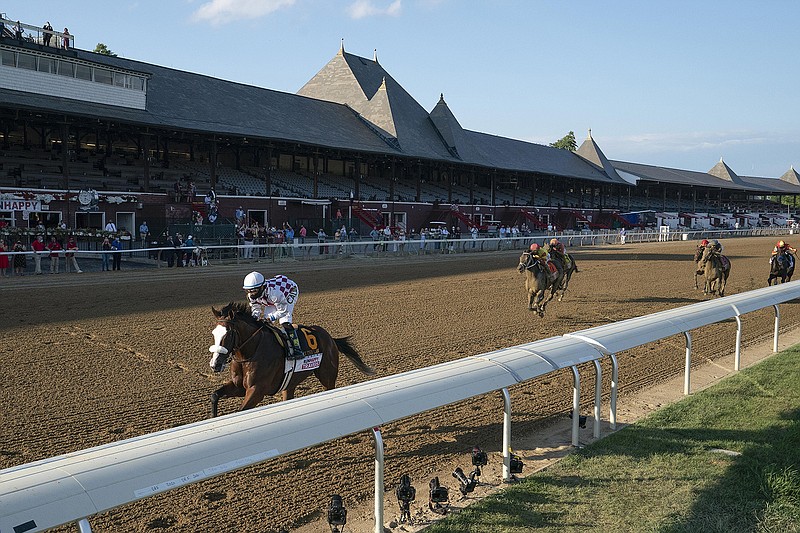 Tiz the Law (6), with Manny Franco up, wins the Travers Stakes at Saratoga Saturday in Saratoga Springs, N.Y. - Photo by Stacey Heatherington/NYRA via The Associated Press