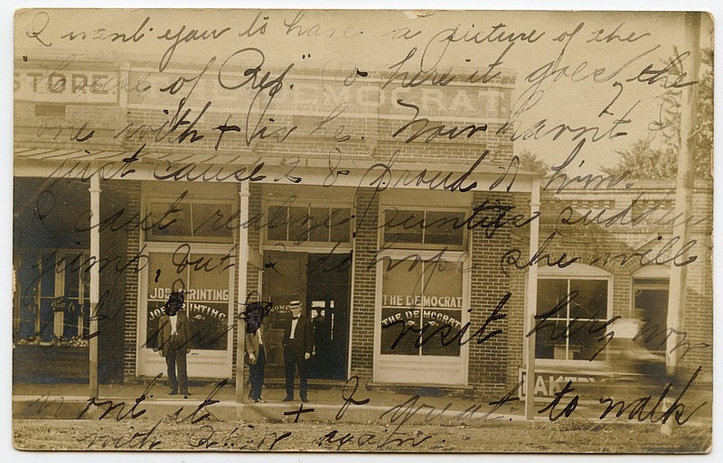 LONOKE, 1908: The writer was apparently planning a musical retreat. “I am going to Mt. Nebo in about a month, pickens will be dull, but I will try to make you have a good time. Practice up on your vocals, I want to put you on.” The backdrop is the offices of the Lonoke Democrat which closed in 2018 after more than a century of service.
Arkansas Postcard Past, P.O. Box 2221, Little Rock, AR 72203 story.lead_photo.caption