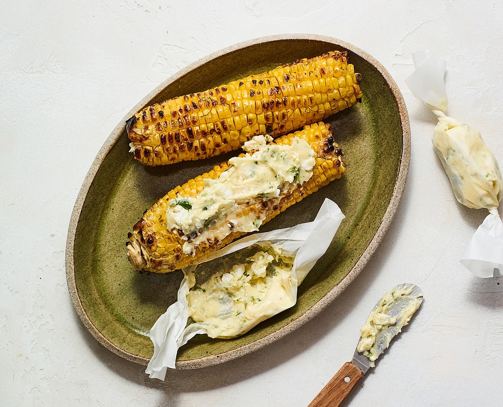 Grilled Corn With Jalapeno-Feta Butter. (The New York Times/Andrew Purcell)