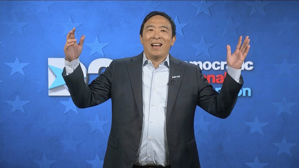 In this image from video, Andrew Yang speaks during the fourth night of the Democratic National Convention on Thursday, Aug. 20, 2020. (Democratic National Convention via AP)