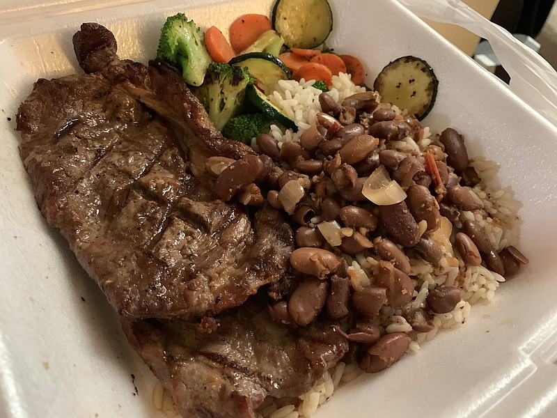 Malibu Cafe's Carne Asada comes with beans, rice and mixed veggies. 
(Arkansas Democrat-Gazette/Eric E. Harrison)