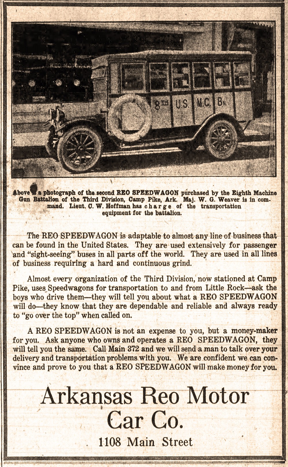 Ad for the Arkansas REO Motor Car Co., selling REO Speedwagons in the Aug. 29, 1920, Arkansas Gazette. (Arkansas Democrat-Gazette)