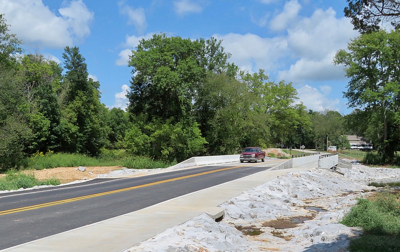 Westside Eagle Observer/RANDY MOLL The new bridge over Flint Creek on Dawn Hill East Road opened at the end of the day on Aug. 26 and is now open to traffic.