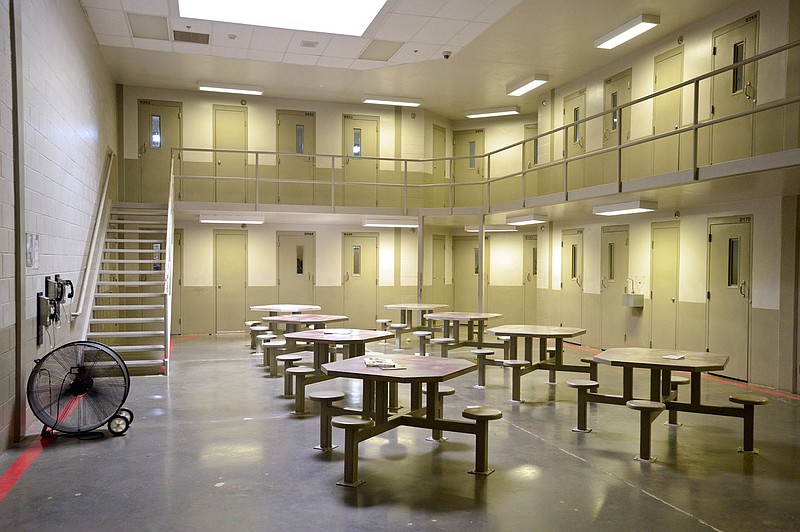 A view of a cell block at the Benton County Jail on Thursday July 30, 2015 in Bentonville. (NWA Democrat-Gazette/BEN GOFF)