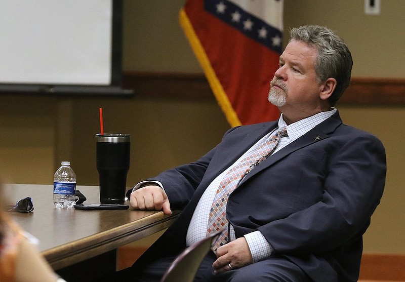 State Sen. Alan Clark, R-District 13, of Lonsdale, listens to a presentation during the Education Caucus of the Arkansas General Assembly's meeting on Aug. 10, 2020, at the Association of Arkansas Counties building in Little Rock. - Photo by Thomas Metthe of the Arkansas Democrat-Gazette