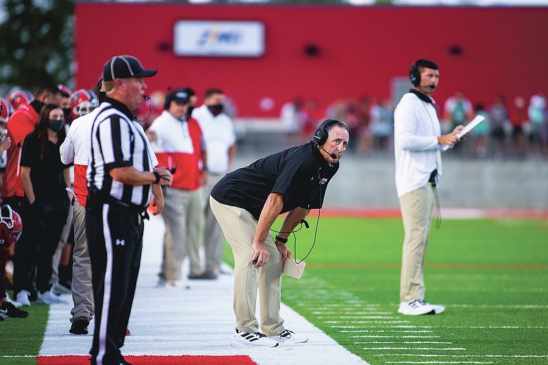 Mike Adams head football coach of Farmington against Springdale at Cardinals Stadium, Farmington, Arkansas on Friday, September 11, 2020 / Special to NWA Democrat-Gazette/ David Beacha