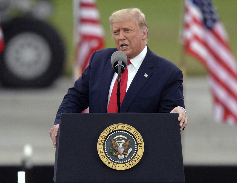President Donald Trump speaks during a rally at MBS International Airport, Thursday, Sept. 10, 2020, in Freeland, Mich. (AP Photo/Jose Juarez)
