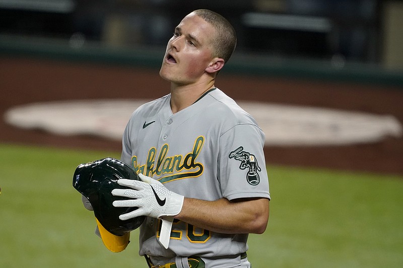 Matt Chapman of the Oakland Athletics fields during the game against