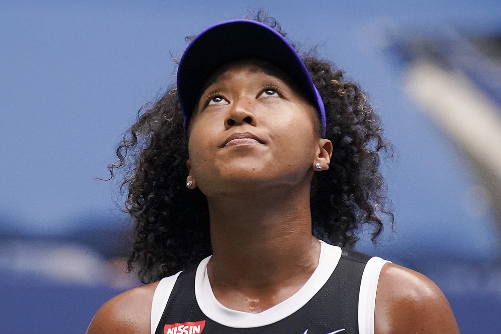 Naomi Osaka, of Japan, reacts during the women's singles final against Victoria Azarenka, of Belarus, during the US Open tennis championships, Saturday, Sept. 12, 2020, in New York. (AP Photo/Seth Wenig)