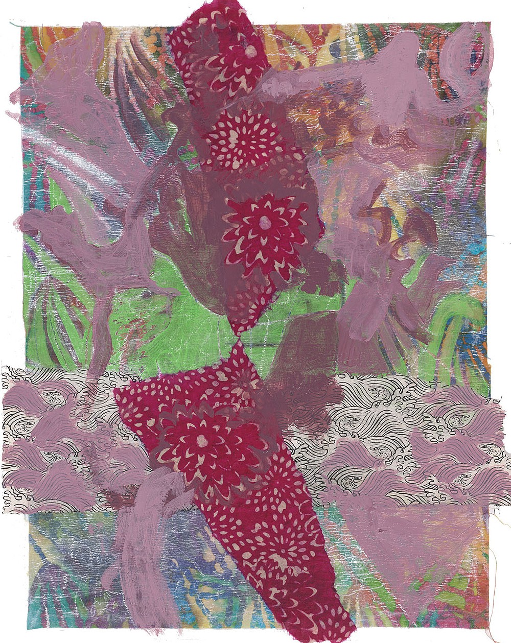“Great Dream”
By Margaret Correll
From the artist’s statement: “My art has always been inspired and energized by poetry. A few of the poets that inspire me are John Asbury, John Donne, William Butler Yeats, Louise Bogan, Denise Levertov and May Sarton. Many lines of poetry written by these poets I have carried around in my head since the early ’70s. Poetry is passionate and thus influences my art. “Benevolence Against Themselves” includes a portion of a poem by John Donne.”