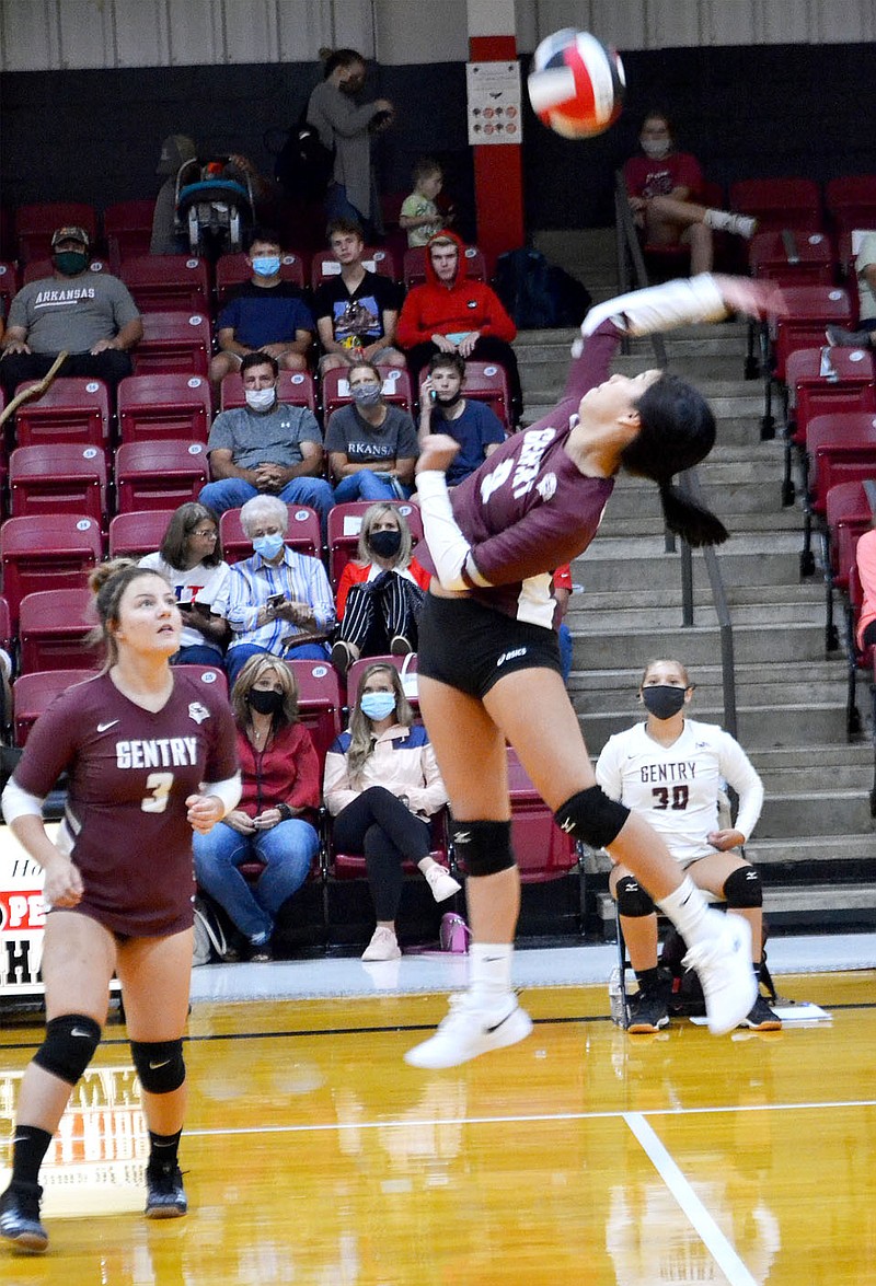 Gentry Lady Pioneers at Pea Ridge Blackhawk gym Thursday, Sept. 10, 2020.