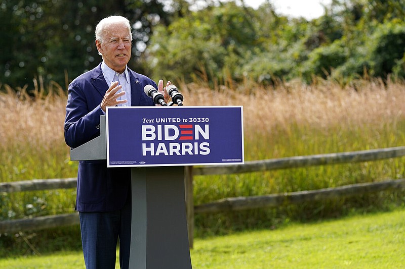 Democratic presidential candidate and former Vice President Joe Biden speaks about climate change and wildfires affecting western states, Monday, Sept. 14, 2020, in Wilmington, Del. (AP Photo/Patrick Semansky)