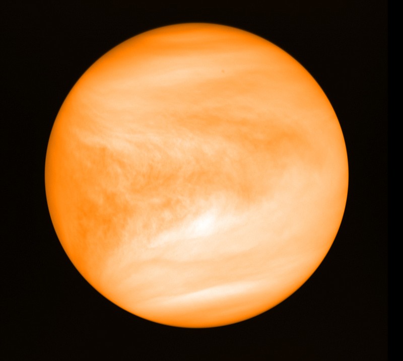 This May 2016 photo provided by researcher Jane Greaves shows the planet Venus, seen from the Japan Aerospace Exploration Agency's Akatsuki probe. A report released on Monday, Sept. 14, 2020 says astronomers have found a potential signal of life high in the atmosphere of our nearest neighboring planet. (J. Greaves/Cardiff University/JAXA via AP) story.lead_photo.caption
