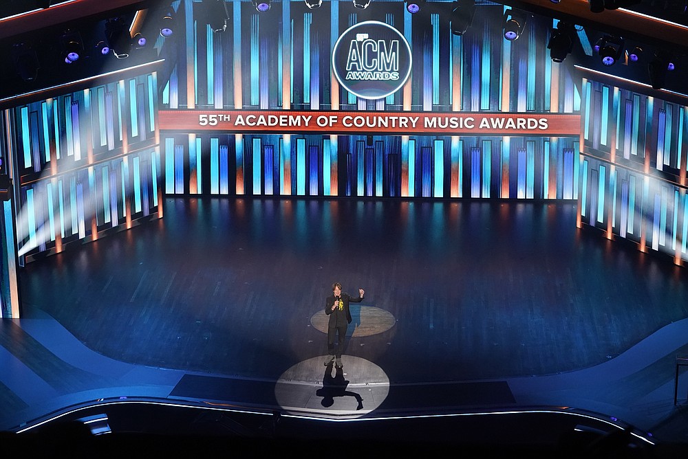 Keith Urban speaks during the 55th annual Academy of Country Music Awards at the Grand Ole Opry House on Wednesday, Sept. 16, 2020, in Nashville, Tenn. (AP Photo/Mark Humphrey)