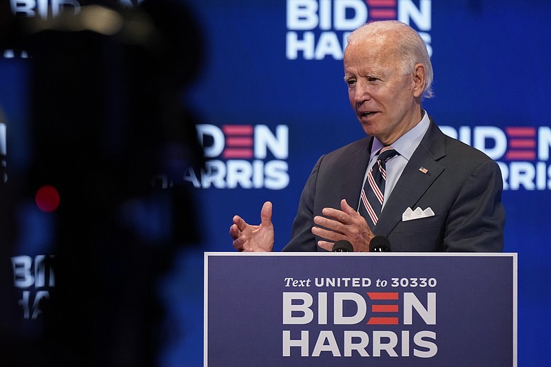 Democratic presidential candidate former Vice President Joe Biden speaks after participating in a coronavirus vaccine briefing with public health experts, Wednesday, Sept. 16, 2020, in Wilmington, Del. (AP Photo/Patrick Semansky)