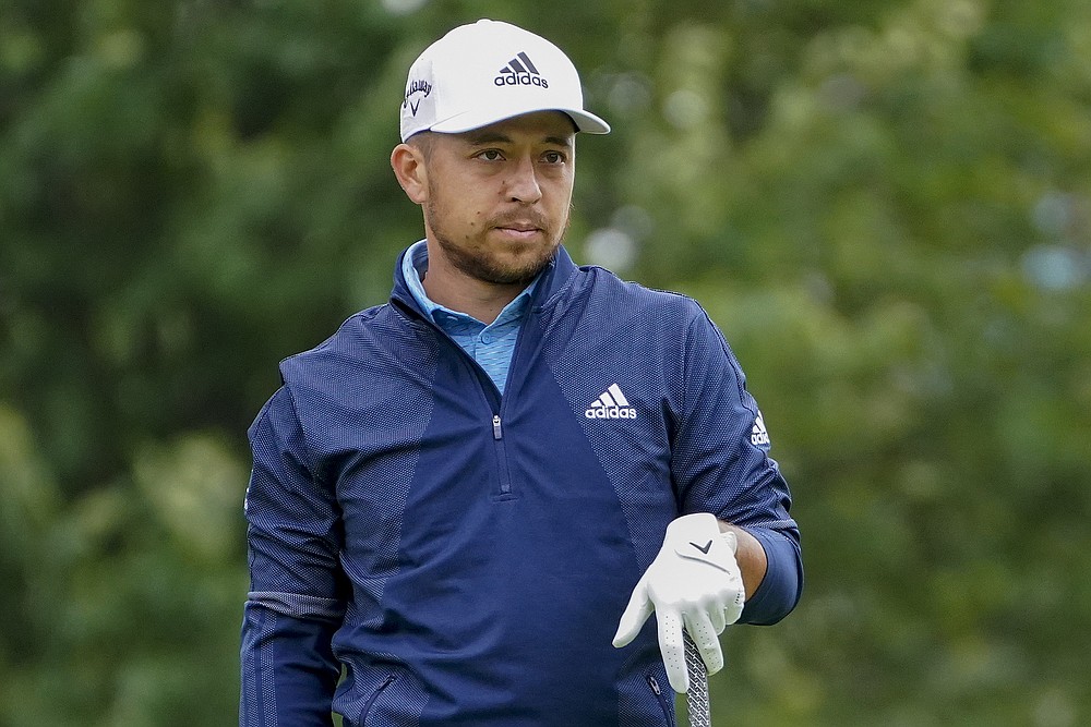 Xander Schauffele, of the United States, waits to hit on the sixth tee during the second round of the US Open Golf Championship, Friday, Sept. 18, 2020, in Mamaroneck, N.Y. (AP Photo/John Minchillo)