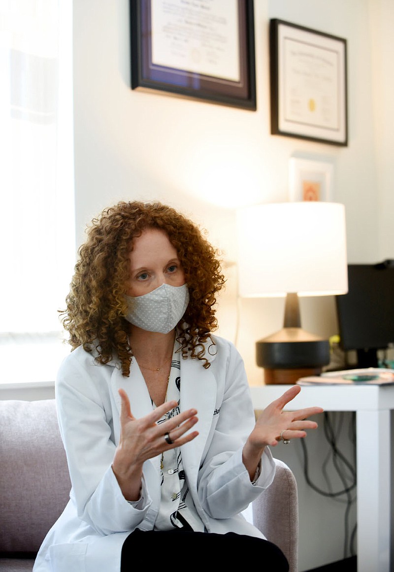 Dr. Kristen Markell, M.D., describes Tuesday, September 15, 2020,  the new Washington Regional Integrative Gynecology Clinic in Johnson. Check out nwaonline.com/200920Daily/ and nwadg.com/photos for a photo gallery.
(NWA Democrat-Gazette/David Gottschalk)