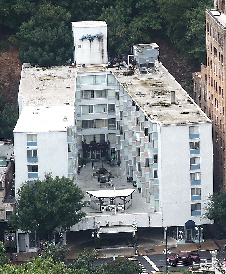 The Aristocrat Manor Apartments as seen from Hot Springs Mountain on August 27, 2019. - Photo by Richard Rasmussen of The Sentinel-Record