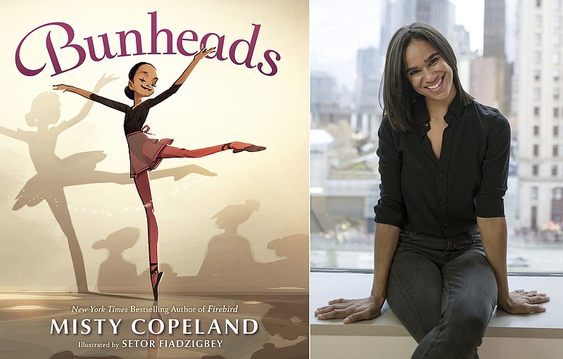 Misty Copeland, right, has a new picture book titled "Bunheads" which comes out Tuesday, Sept 29. (G. P. Putnam’s Sons Books for Young Readers via AP, left, and AP)