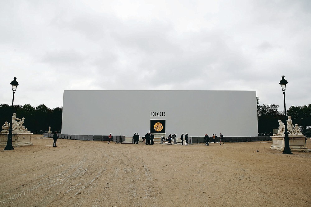 The venue of Dior's Spring-Summer 2021 fashion collection is pictured Tuesday, Sept. 29, 2020 before the show during the Paris fashion week. (AP Photo/Francois Mori)