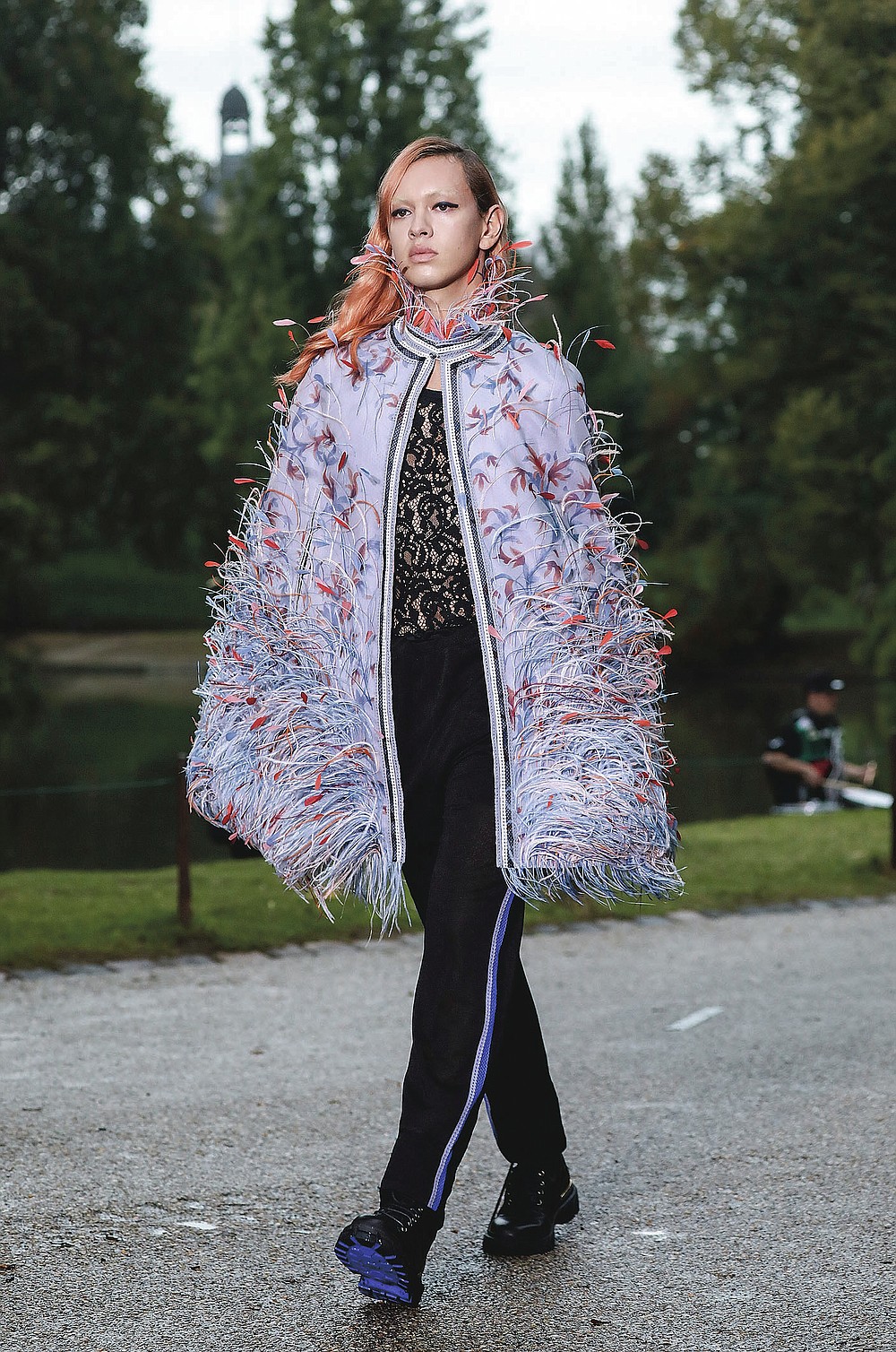 A model wears a creation for the Koche Spring-Summer 2021 fashion collection, Tuesday, Sept. 29, 2020, during Paris fashion week. (Photo by Vianney Le Caer/Invision/AP)