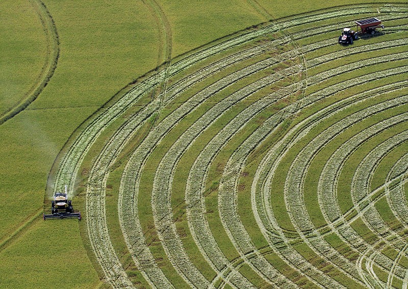 Arkansas Democrat-Gazette/BENJAMIN KRAIN --09/24/15--
A farmer harvests a rice field near Stuttgart.