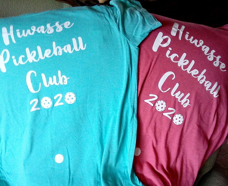 SUBMITTED
With the opening of the pickleball court in Hiwasse, Clydeen Fortner and friends formed the "Hiwasse Pickleball Club” and had shirts made with their “club” name on them.