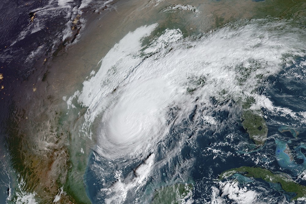 This GOES-16 GeoColor satellite image taken Friday, Oct. 9, 2020, at 10:00 a.m. EDT, and provided by NOAA, shows Hurricane Delta in the Gulf of Mexico. Landfall is expected Friday evening. (NOAA via AP)