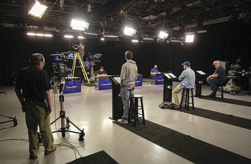 Arkansas PBS employees do a run through for upcoming political debates Friday Oct. 9, 2020 at their studio in Conway. (Arkansas Democrat-Gazette/Staton Breidenthal)